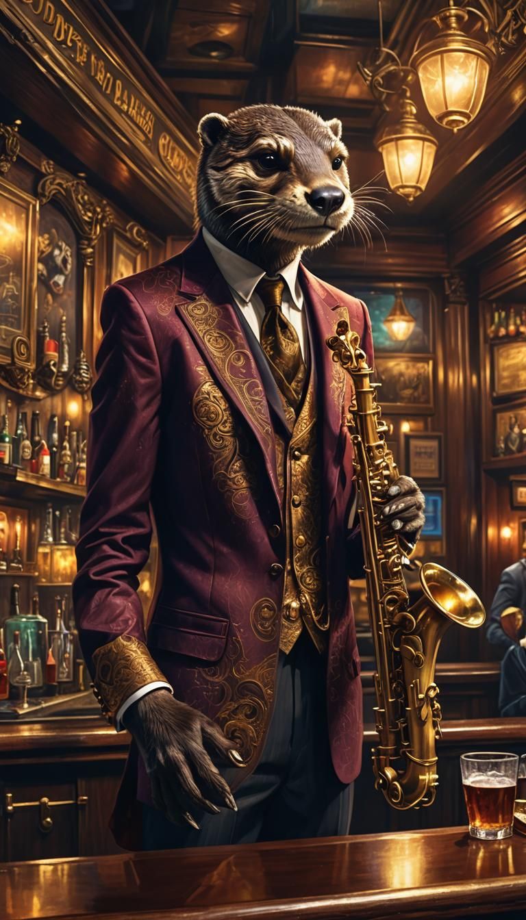Smiling Otter Plays Jazz in New Orleans Bar