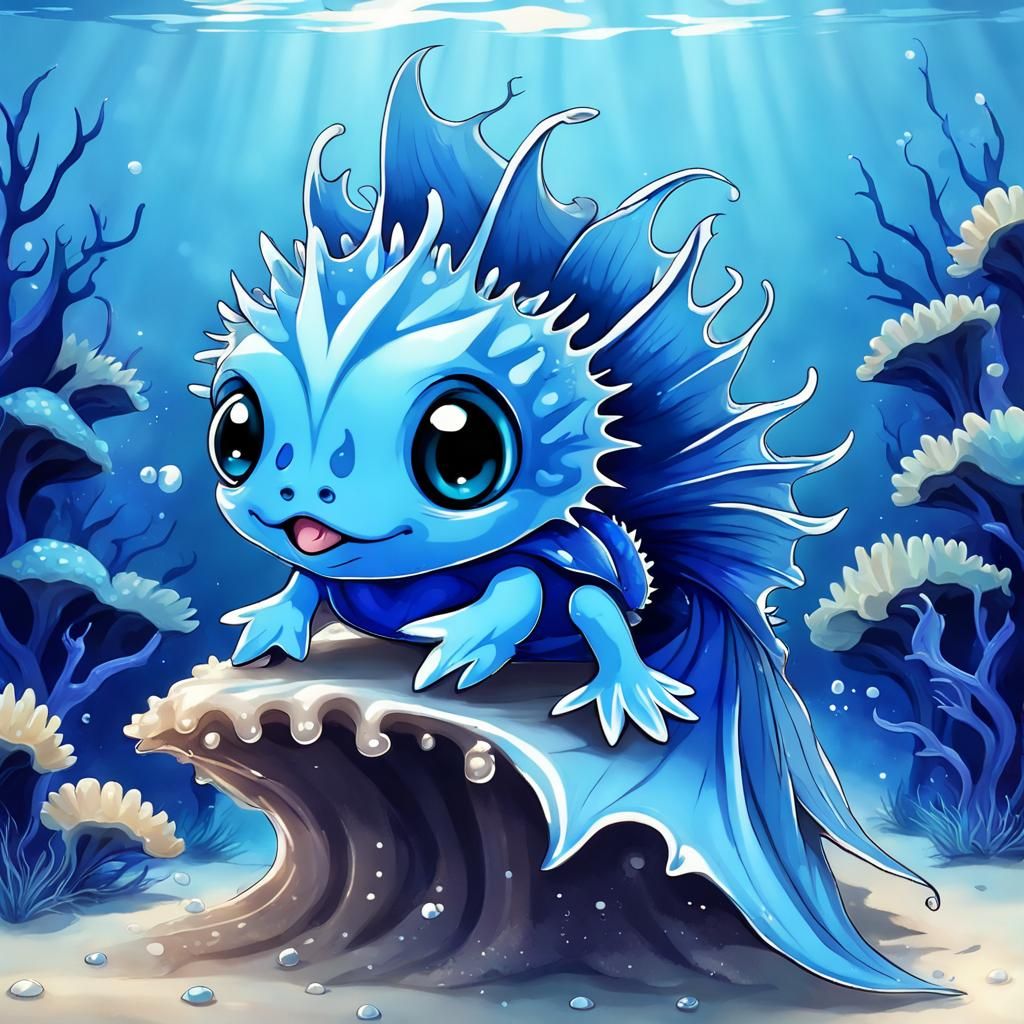 Chibi Adorable Blue Dragon Sea Slug Digital Art