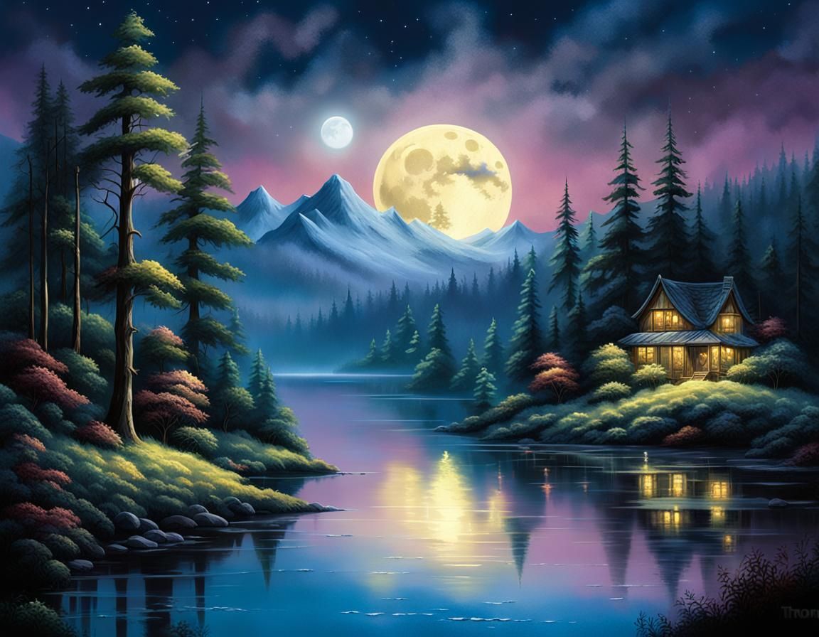 Enchanted Moonlight Landscape with Ethereal Glow