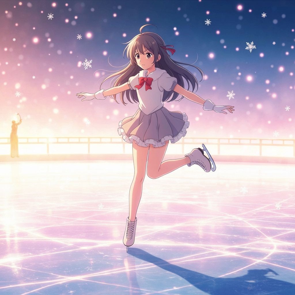 Anime Girl Ice Skating Gracefully in Magical Glow