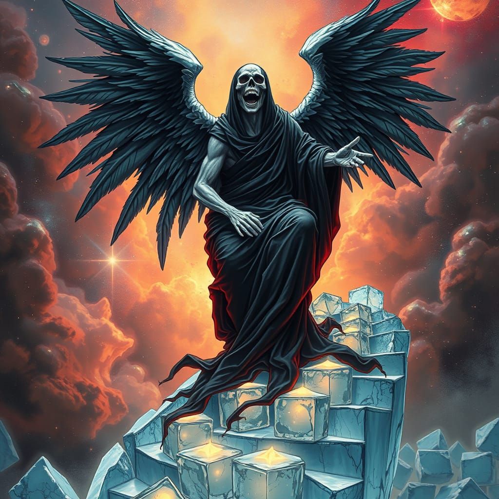 Angel of Death Laughing in Futuristic Dreamscape