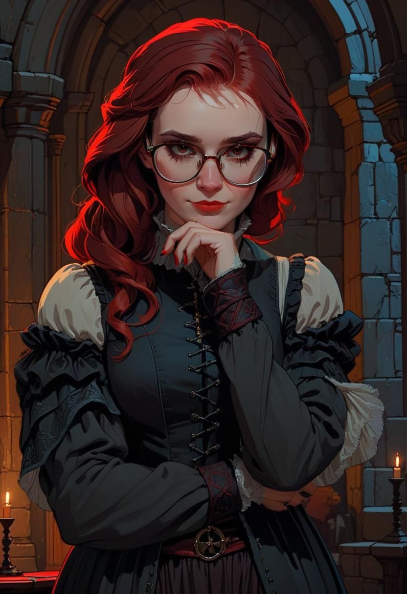 Gothic Woman in Medieval Castle Interior