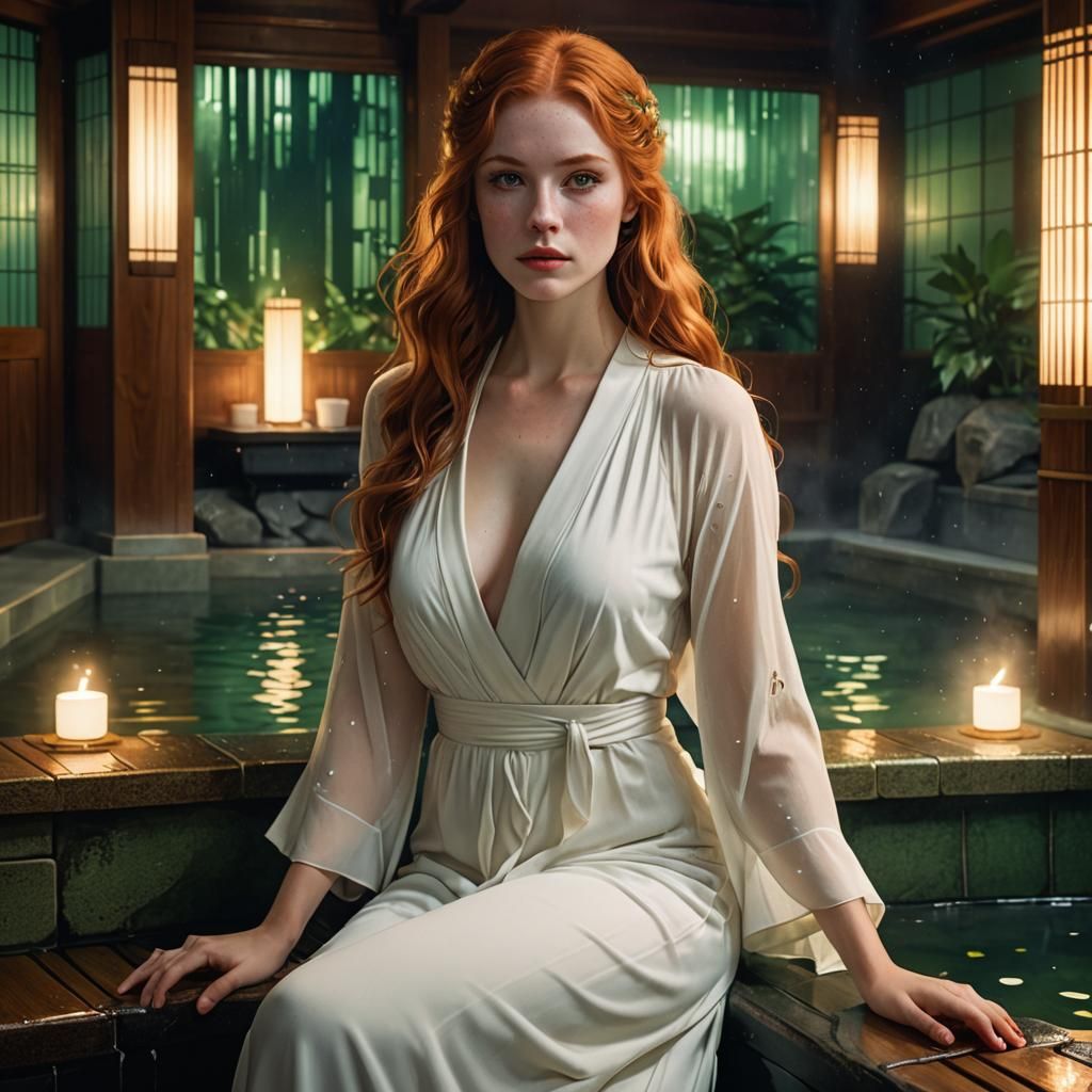 Redhead in Art Deco Onsen Bath