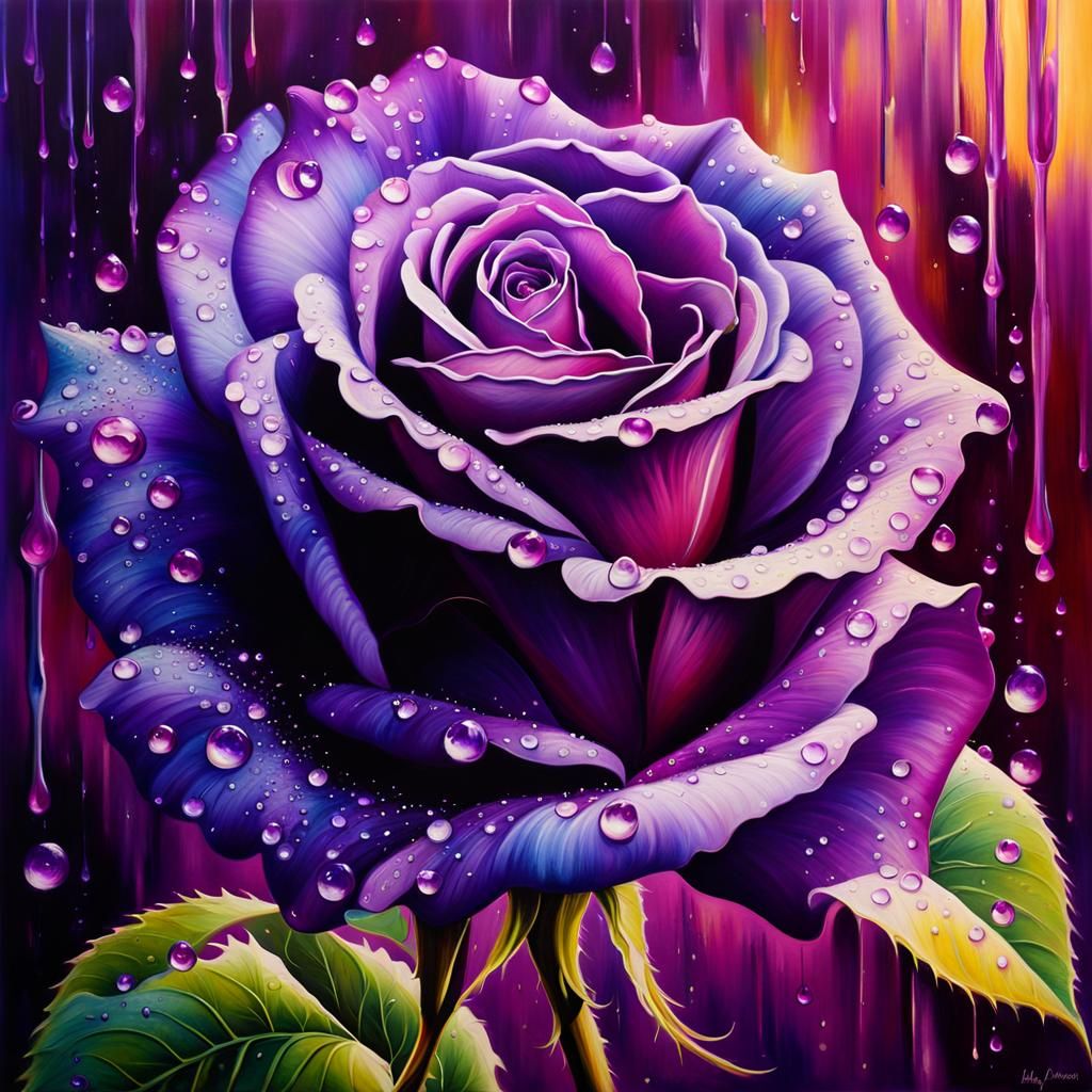 Hyperdetailed Purple Rose in Oil Painting Style