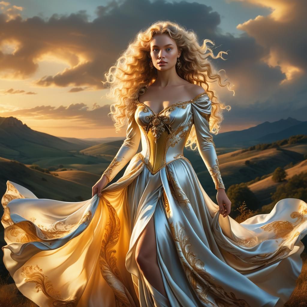 Baroque Woman in Golden Light, Fantastical Realism