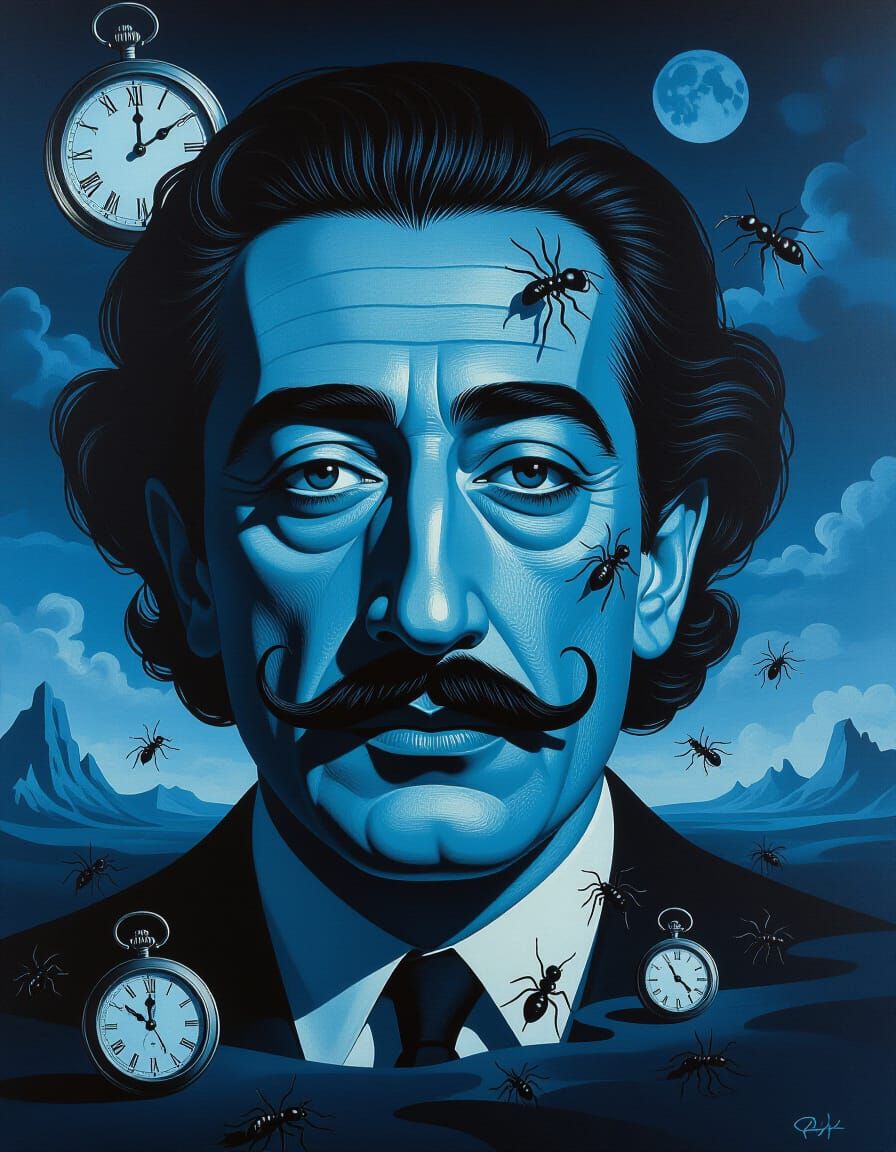 Monochromatic Surreal Portrait of Salvador Dalí