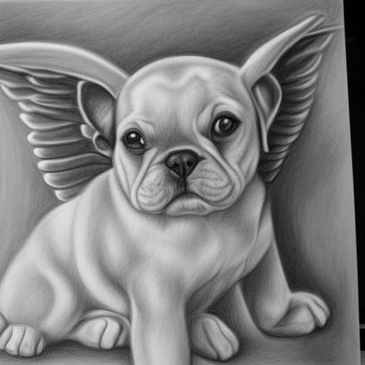 Hyperdetailed Charcoal Drawing of Angelic Puppy