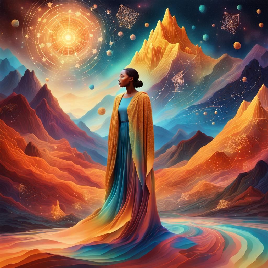 Elegant Figure in Surreal Fantastical Landscape