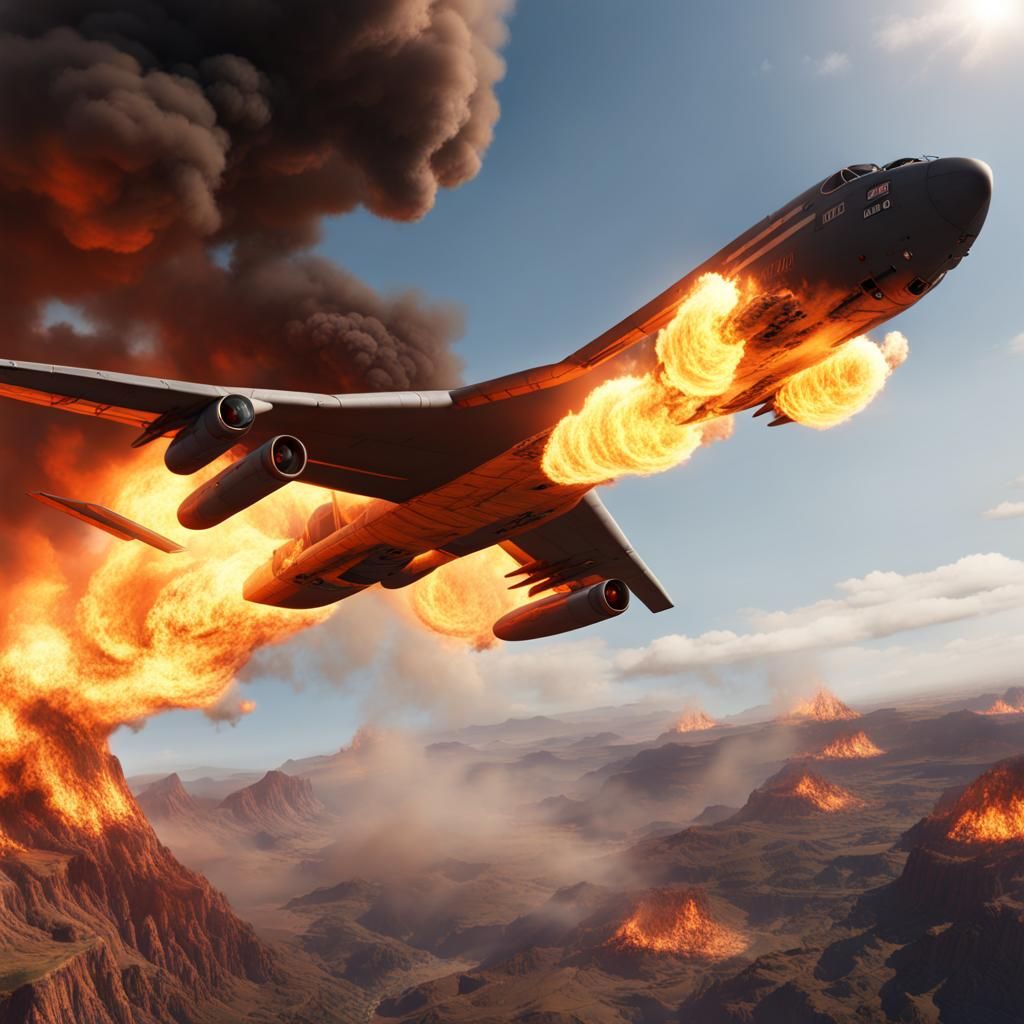 B52 Bomber in Flames: Detailed Matte Painting