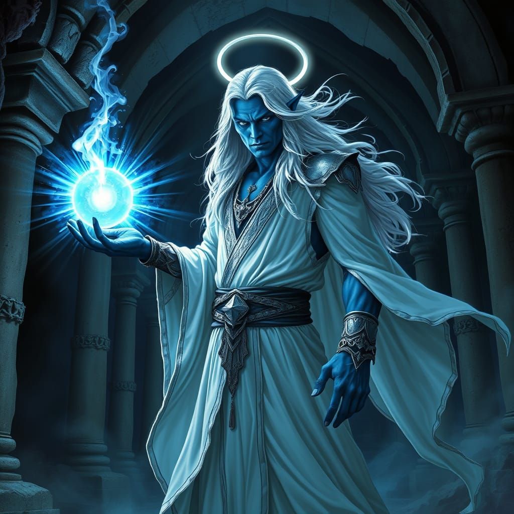 Dark Elf in Mystical Cave, Fantasy Art