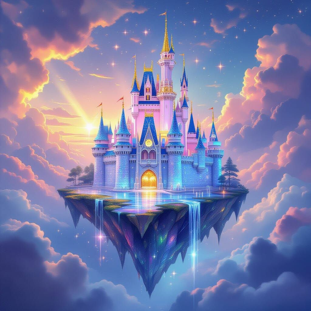 Crystal Rainbow Island with Diamond Castle in Fantasy Digita...