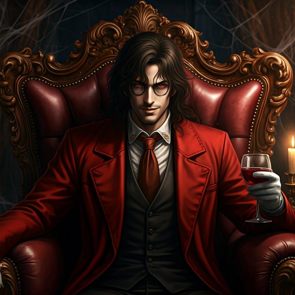 Hyperrealistic Portrait of a Modern Vampire in a Dark, Moody...