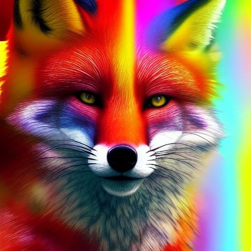 Rainbow Fox in Maximalist Digital Painting