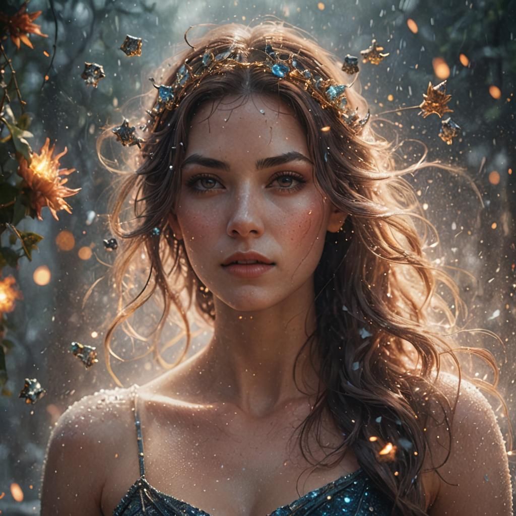 Woman Fading into Sparkling Mist: Fantasy Art