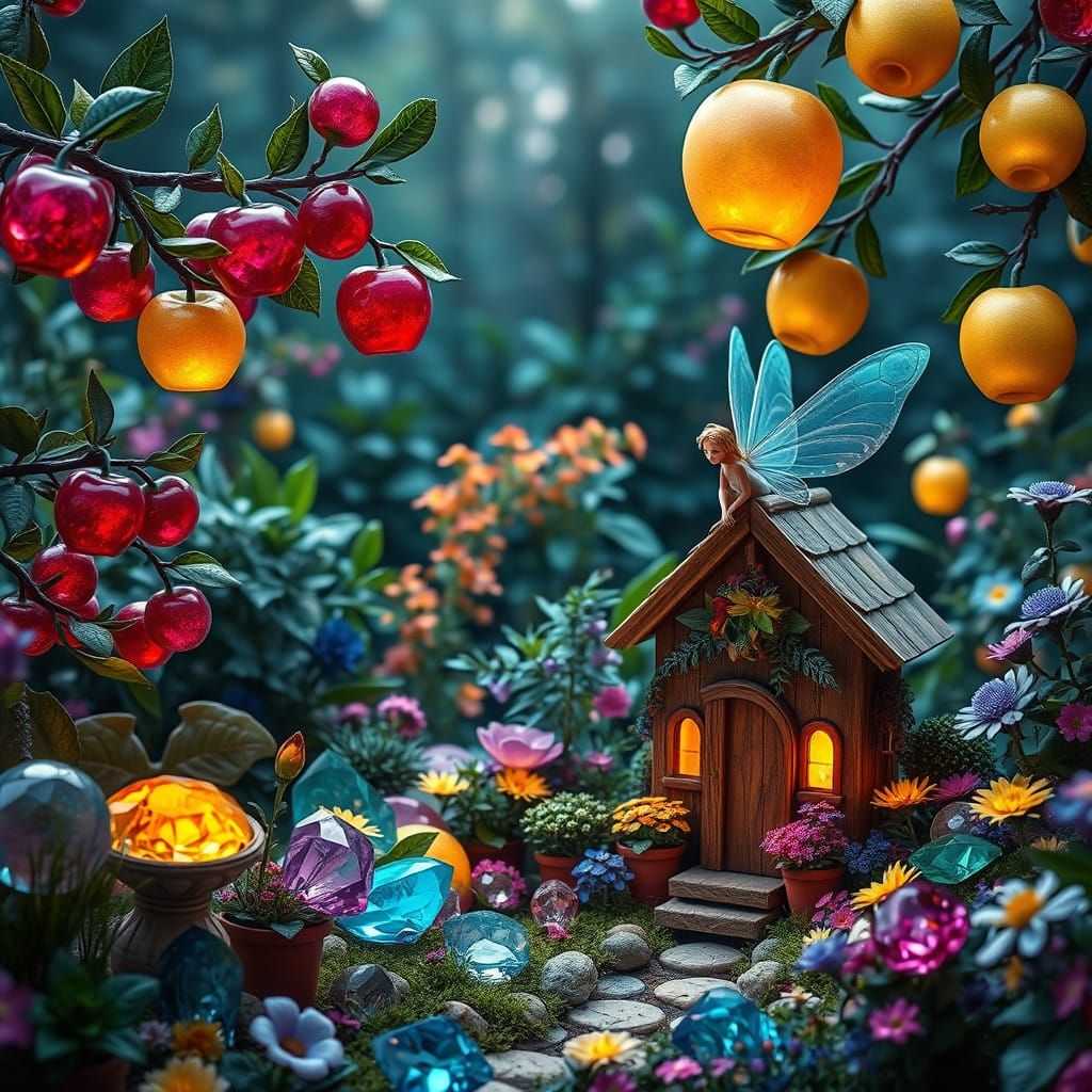 Whimsical Hyperrealistic Garden of Precious Stones