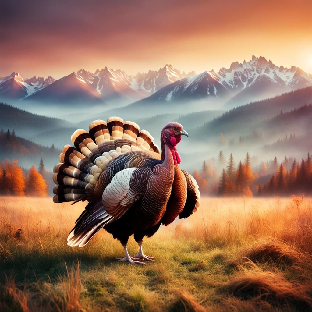 Double Exposed Wildlife Scene with Turkey Amidst Golden Hour...