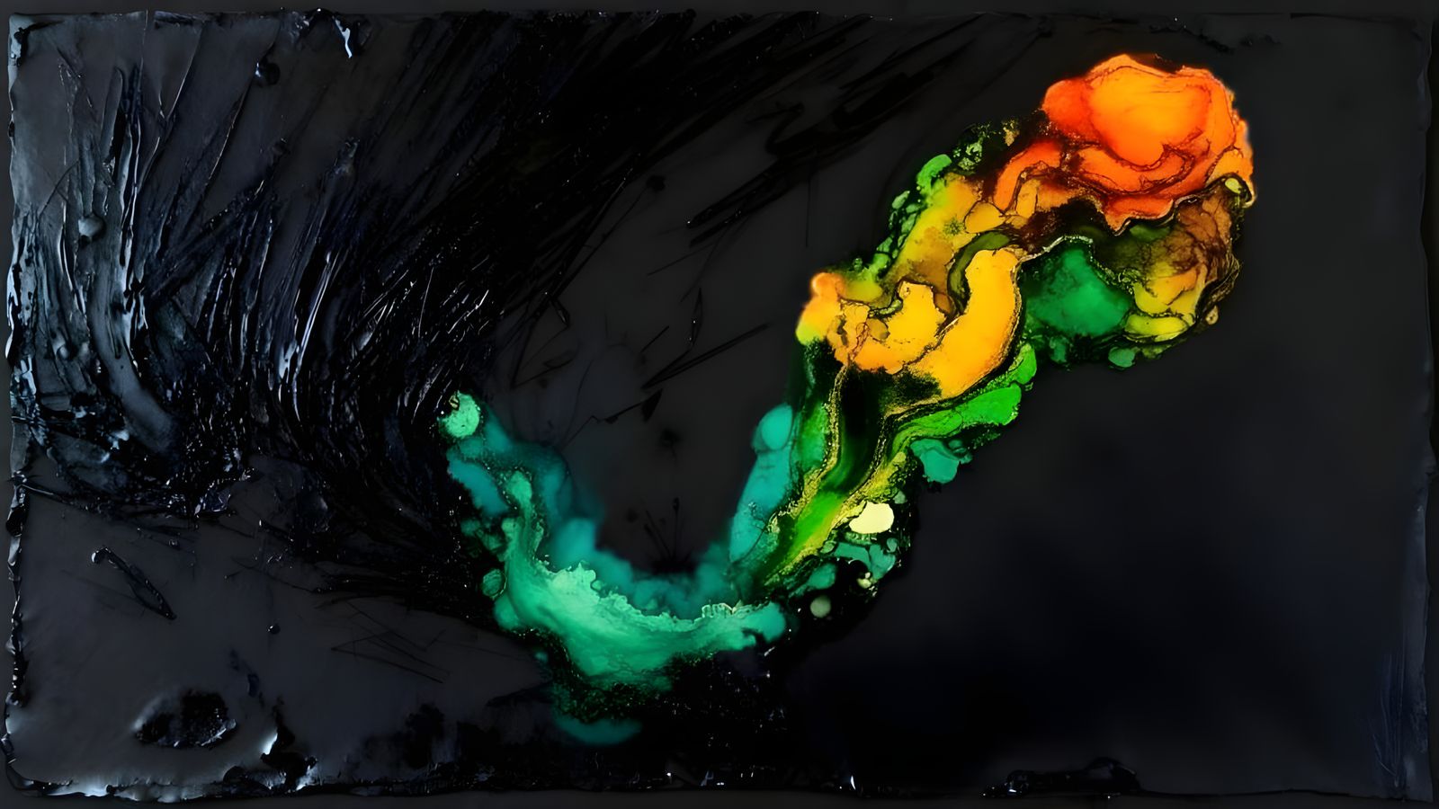 Abstract Alcohol Ink Painting of Green and Orange