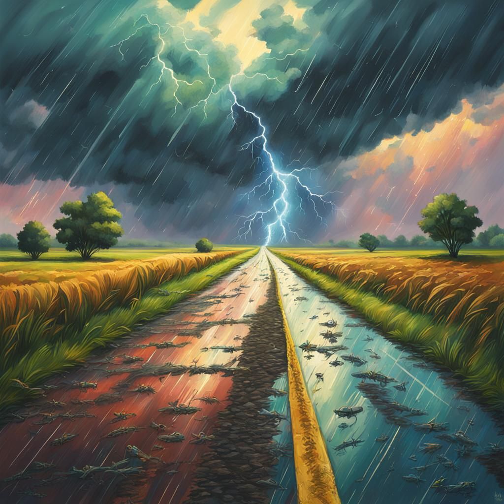 Hyperrealistic Storm with Frogs