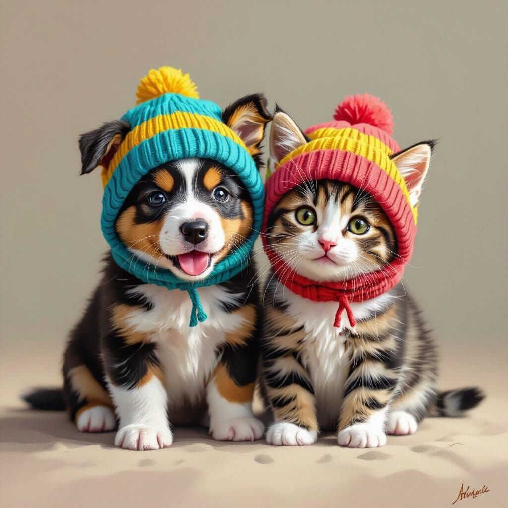 Puppy and Kitten Playing in Hyperrealistic Style