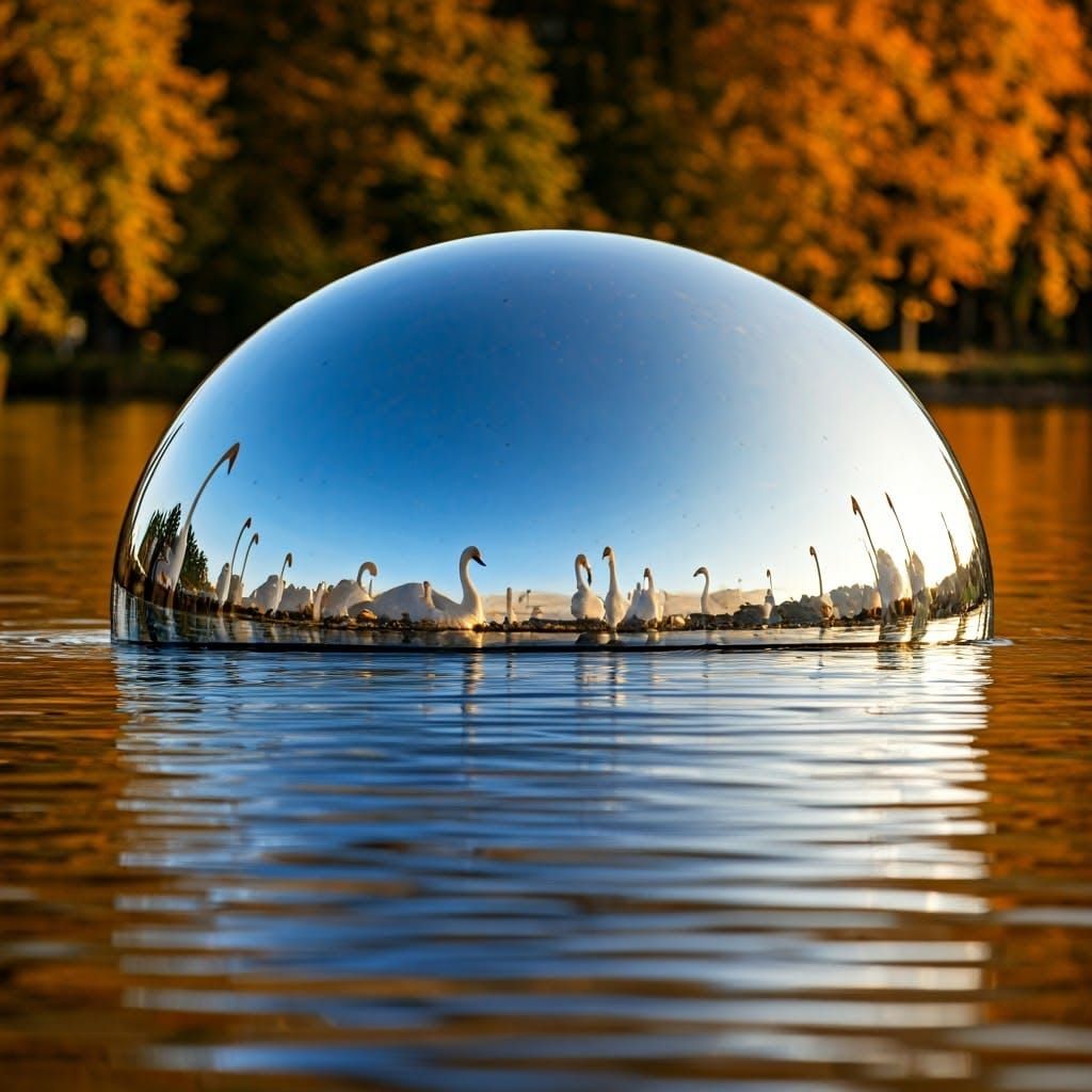 Swans on Chrome Lake in Autumn Light