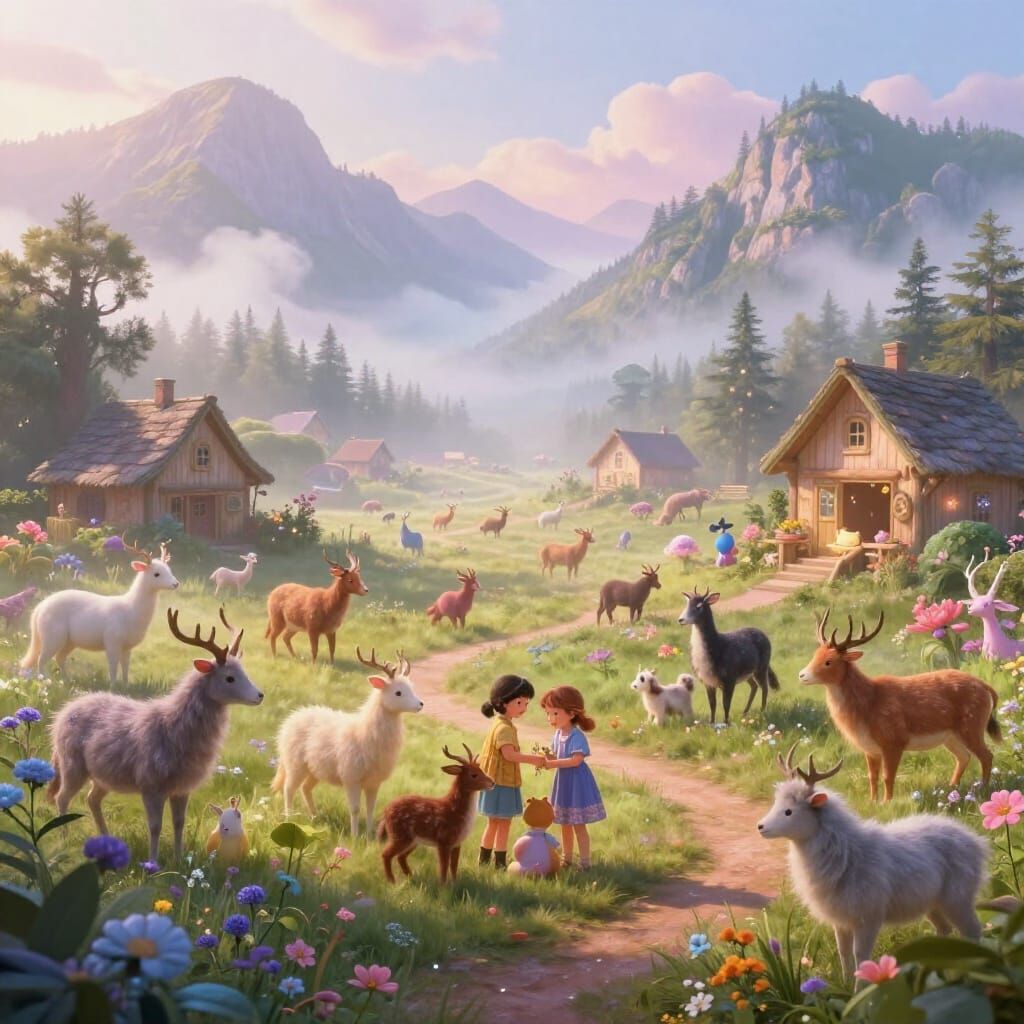 Enchanted Mountain Farm With Rare Animals and Children