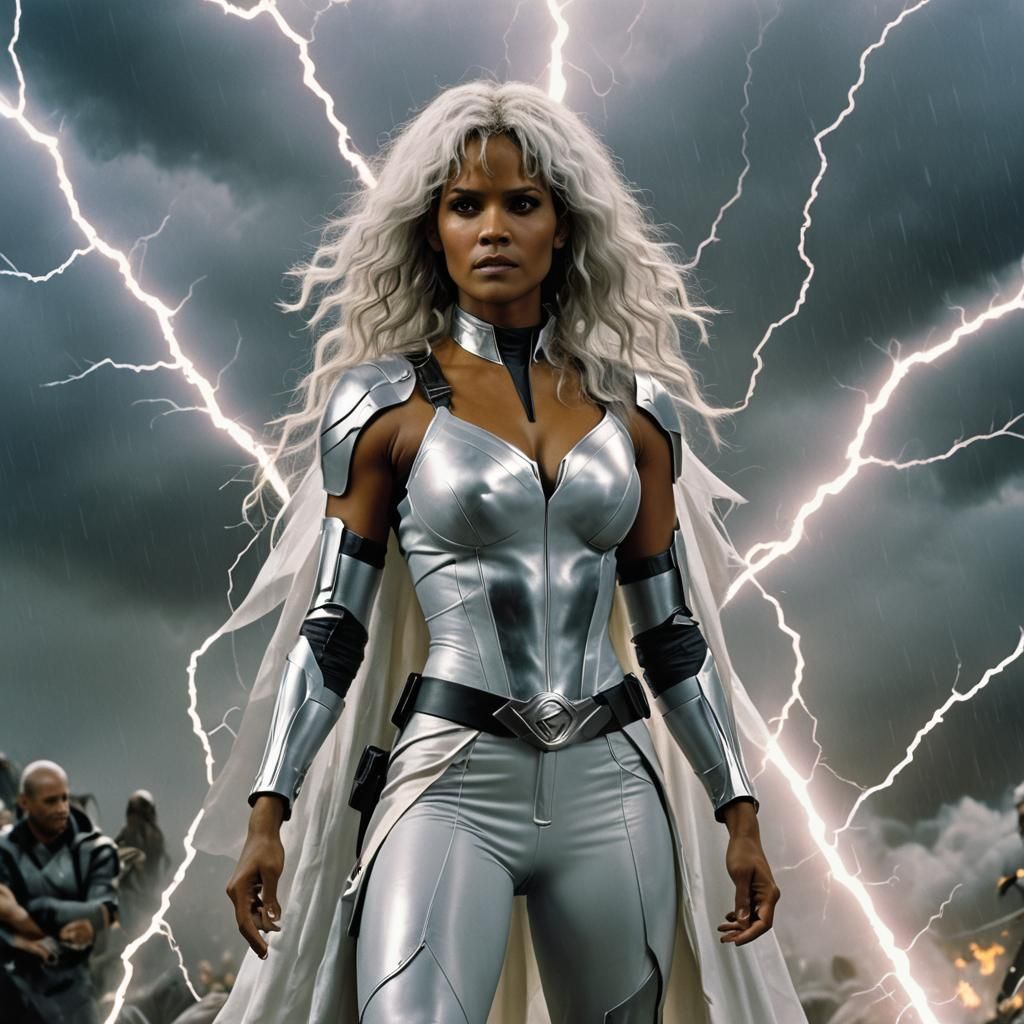 Storm in Classic X-Men Costume Surrounded by Thunder