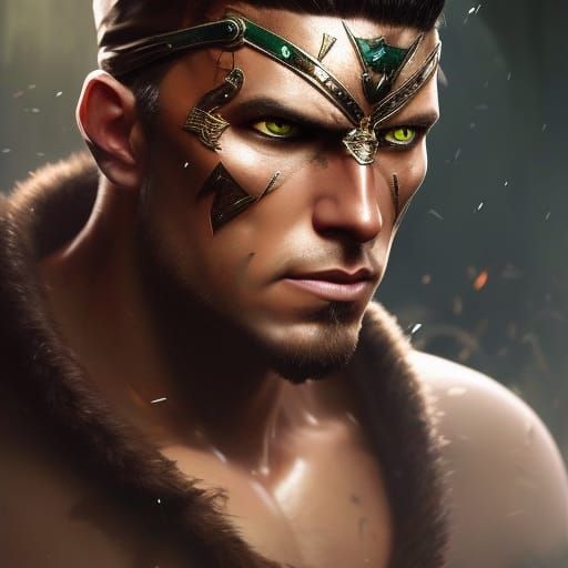 Barbarian Chief Portrait in Dark Fantasy Graffiti Art
