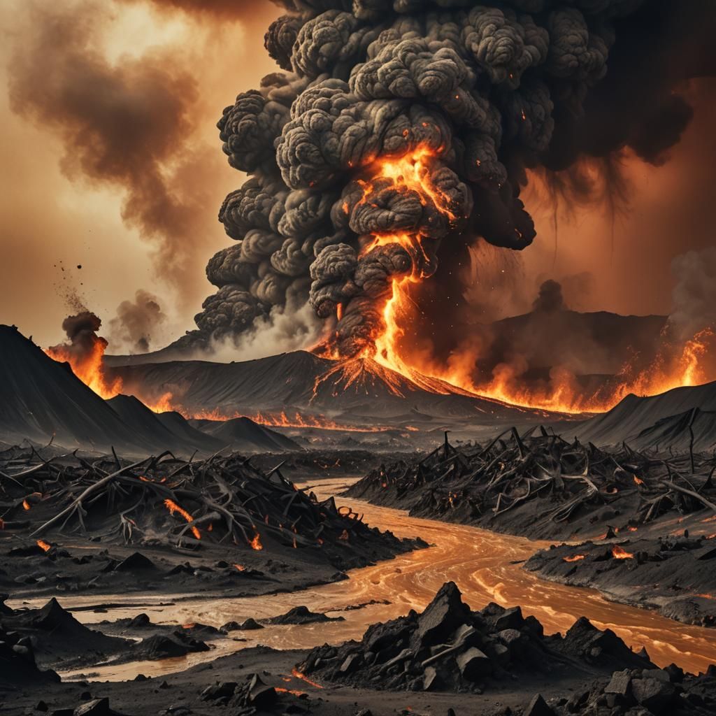 Volcanic Wasteland Engulfed in Molten Lava