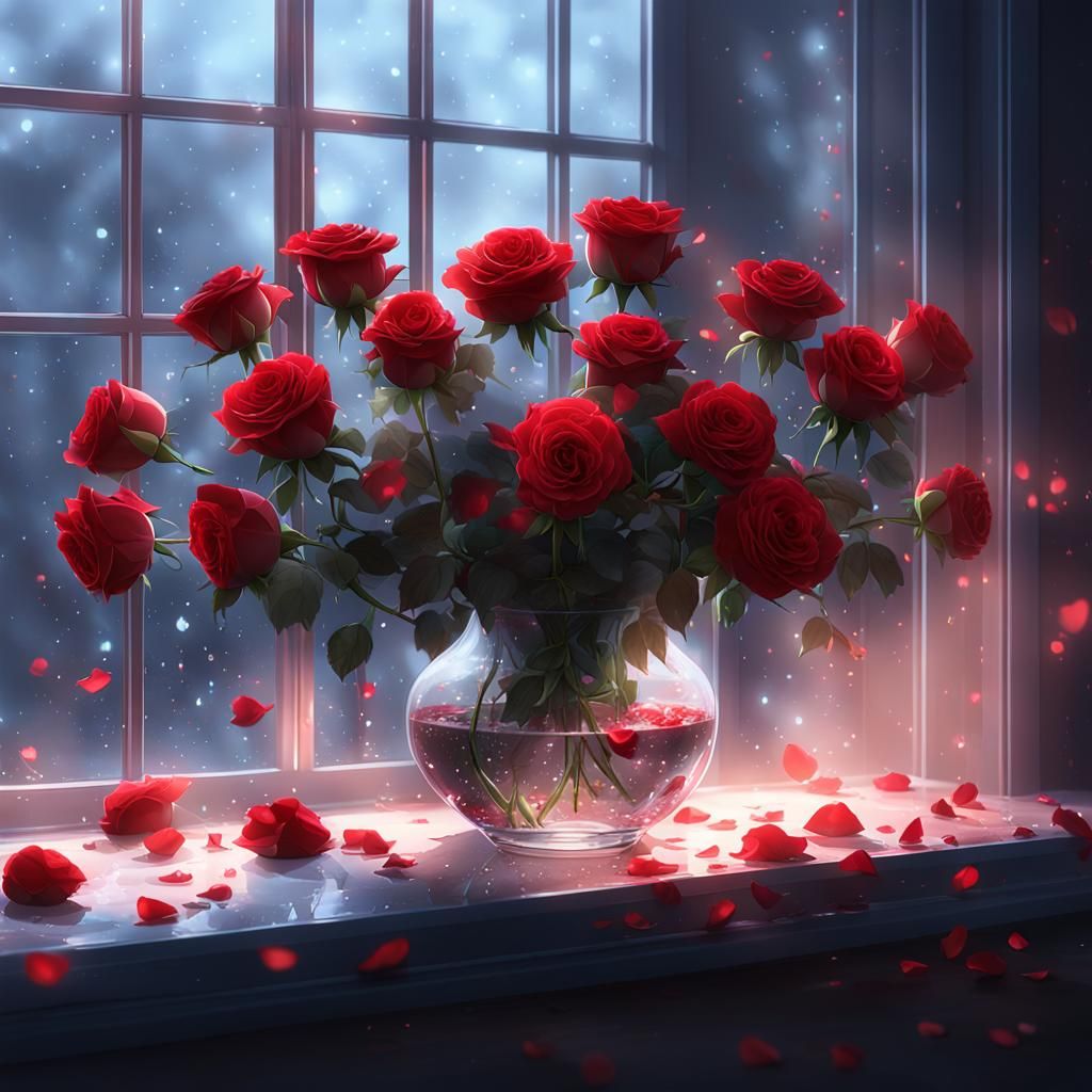Red Roses in Anime Style with Ethereal Lighting