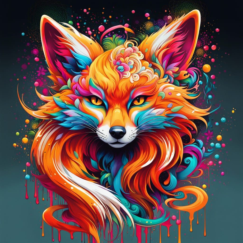 Kitsune with Graffiti T-Shirt: Splash Art Style