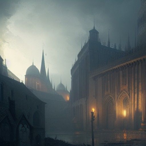 Lipowiec Castle at Dawn: Dark Fantasy Masterpiece