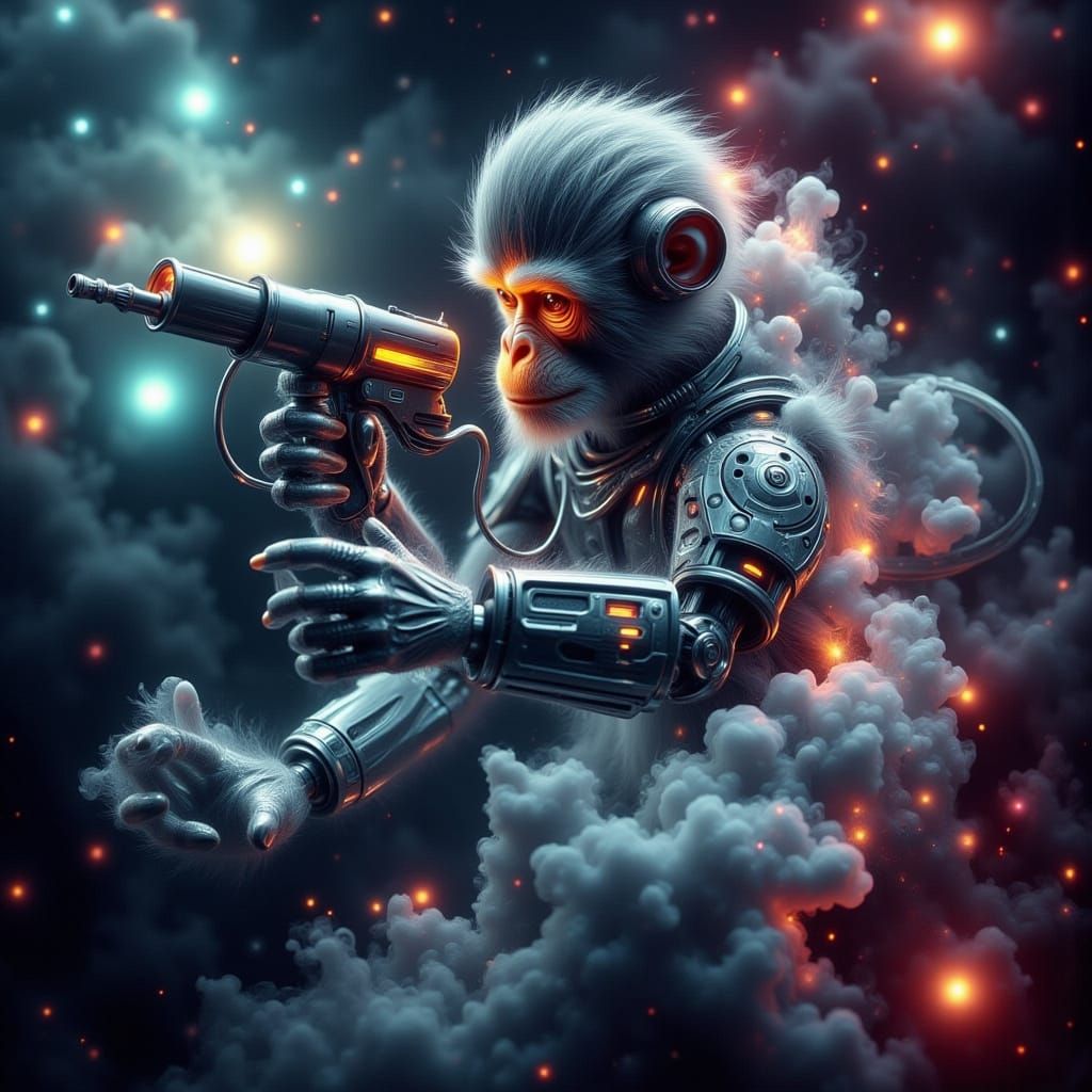 Node Monkey in Spacesuit Shoots Laser Rifle