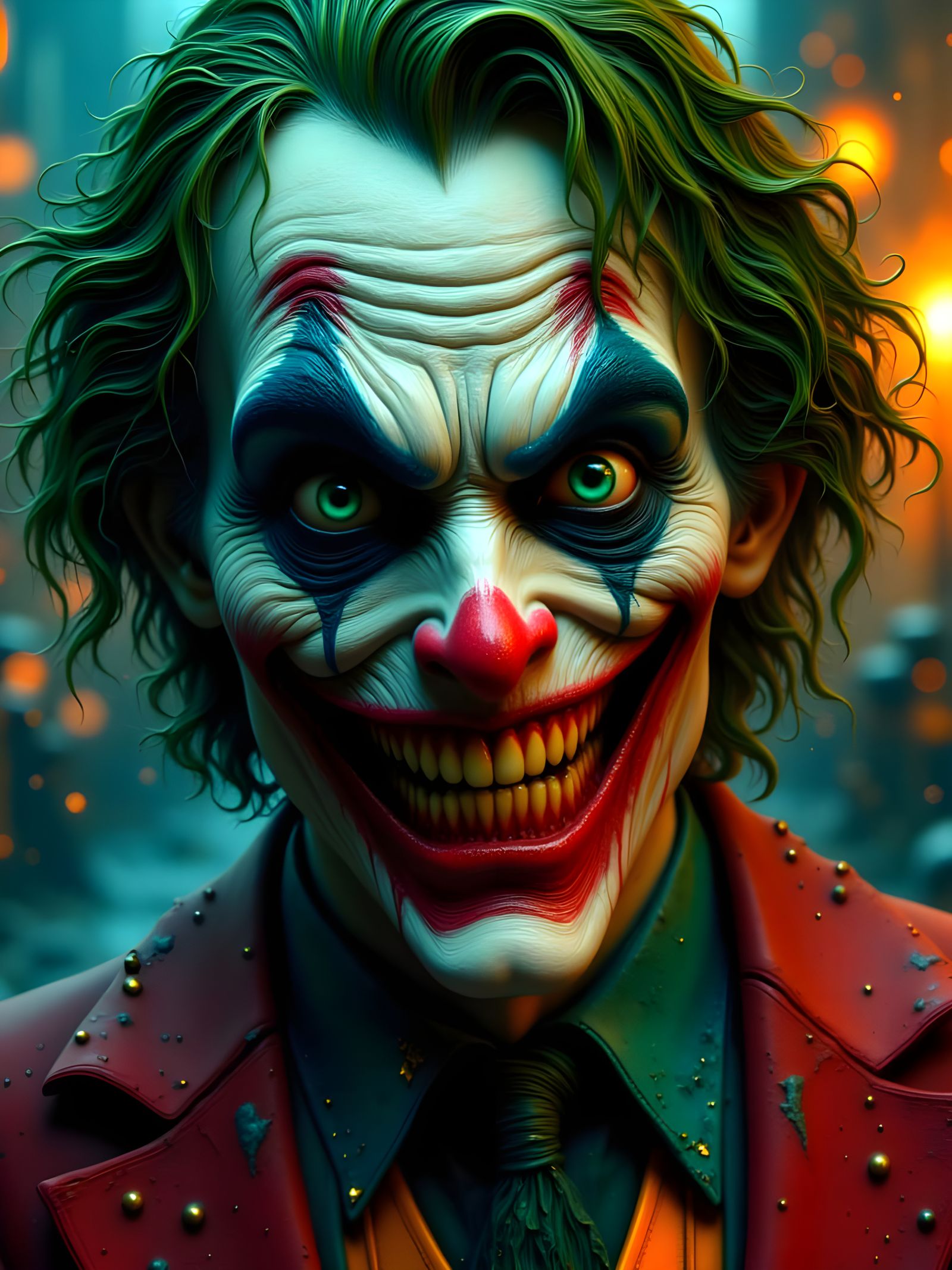 The Joker's Sinister Portrait in Dark Fantasy Style