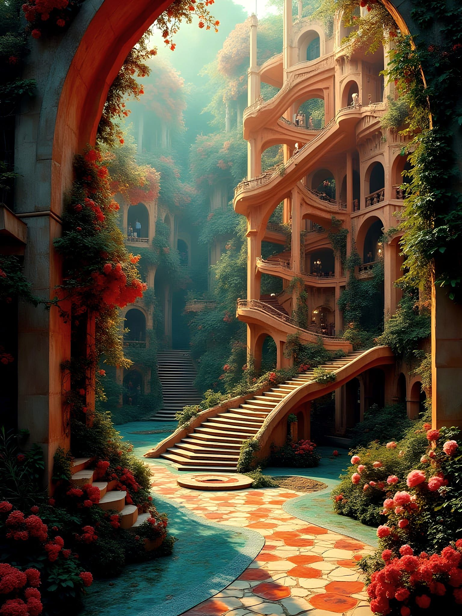 Escher-Inspired Impossible Garden With Mind-Bending Geometry