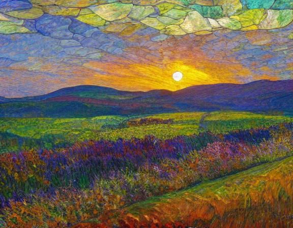 Scottish Autumn Landscape in Tiffany Style