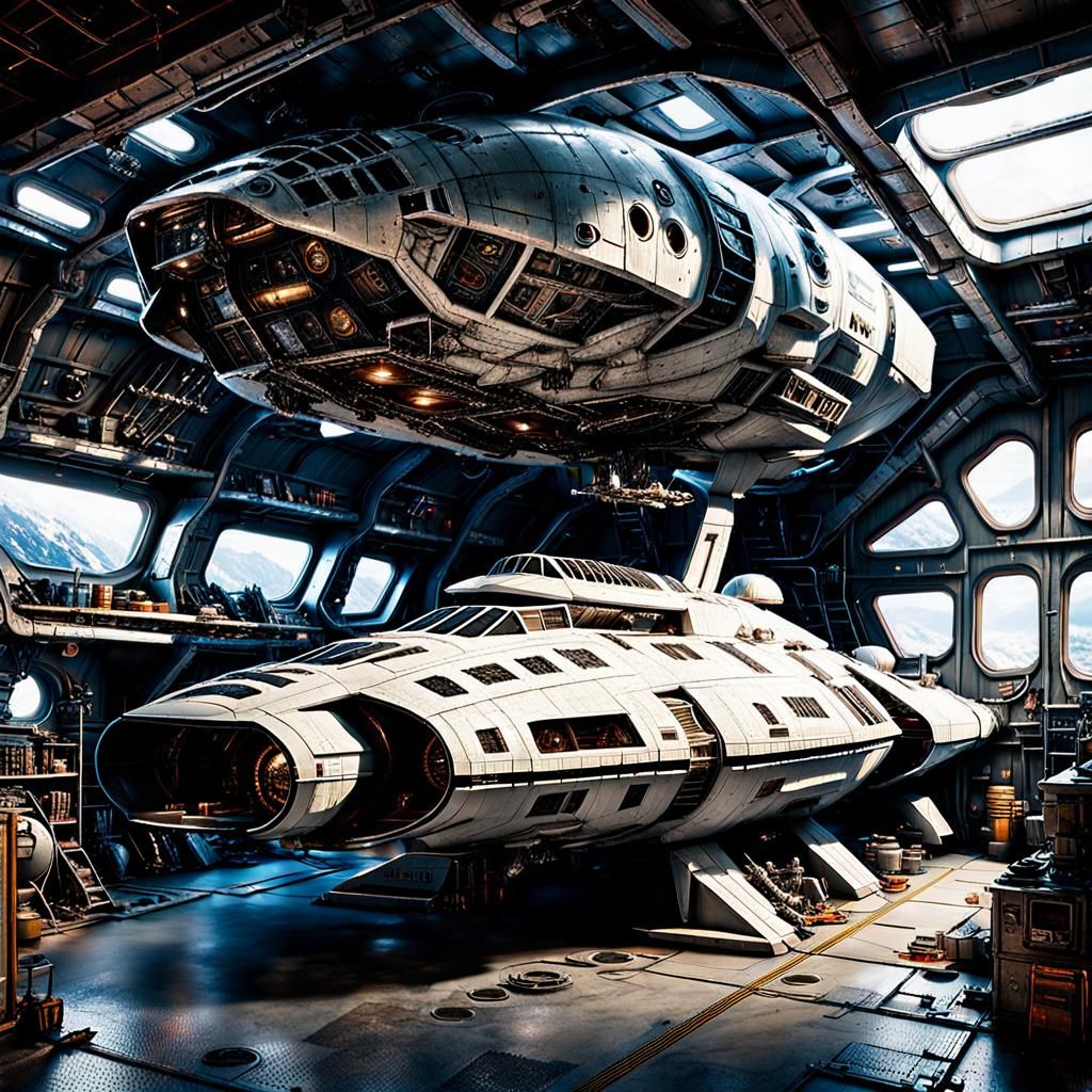 Futuristic Spaceship Repair Station in Sci-Fi Style