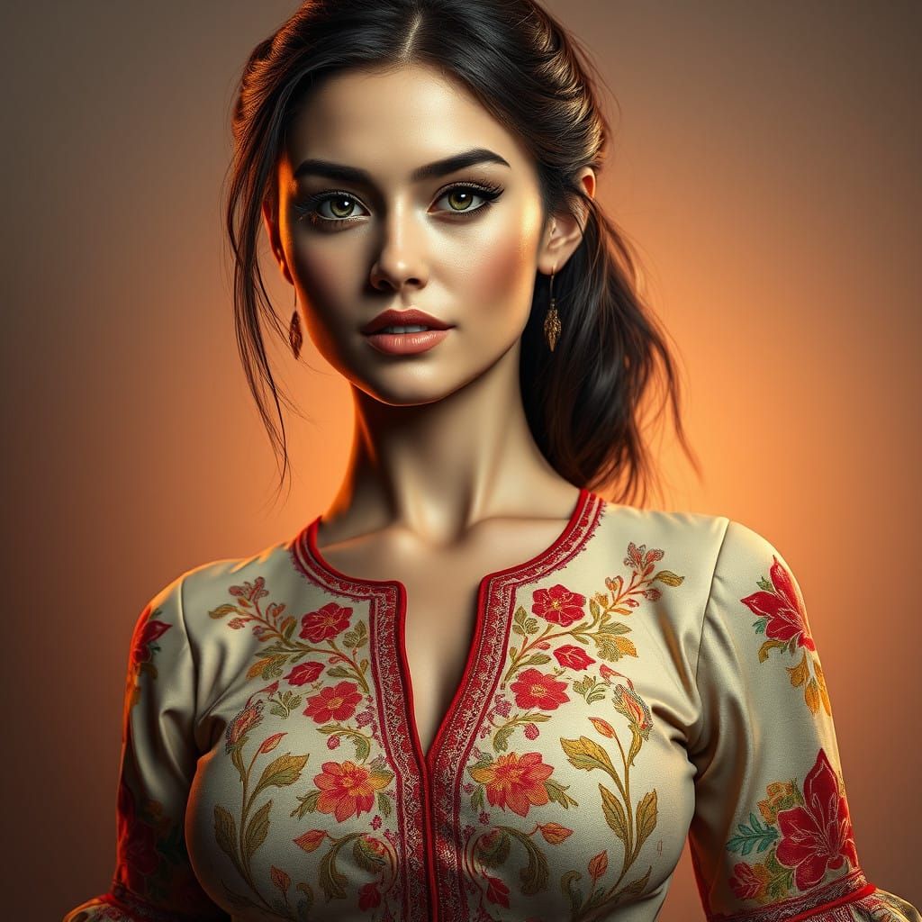Ukrainian Beauty in Traditional Attire, Cinematic Style