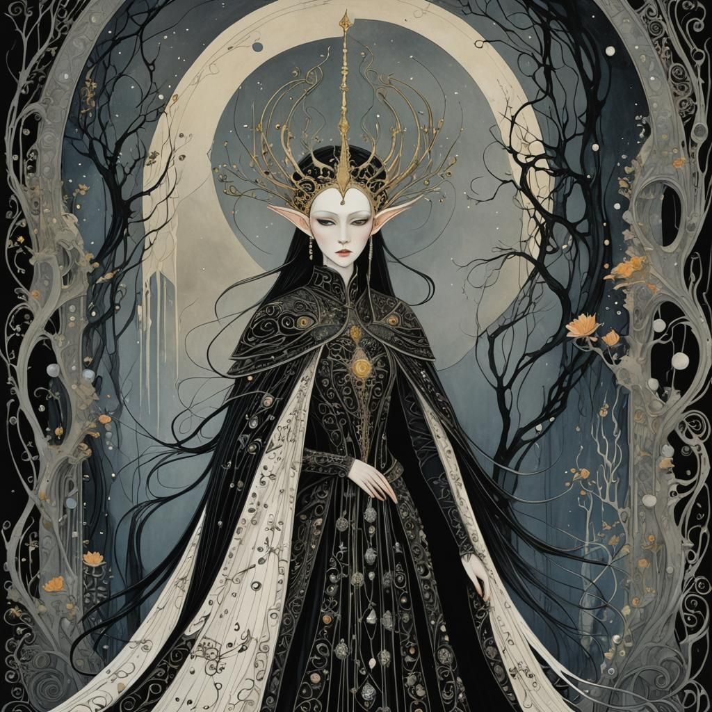 Dark Elven Princess in Golden Age Illustration Style
