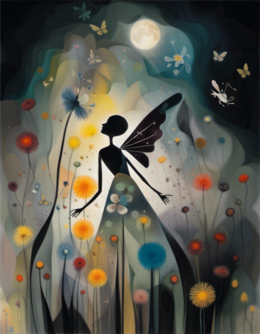 Fairies Making Wishes in Dandelion Dreamscape