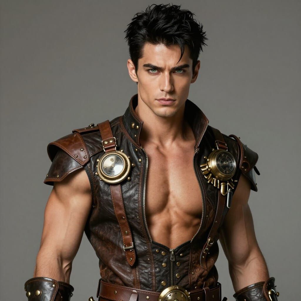 Handsome Steampunk Man With Light Green Eyes