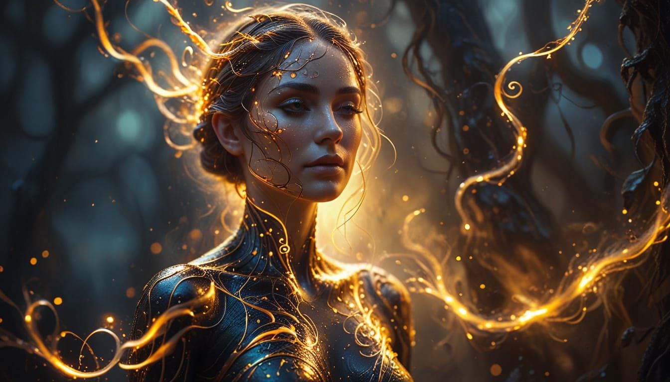 Ethereal Figure Radiating Light in Surreal Landscape