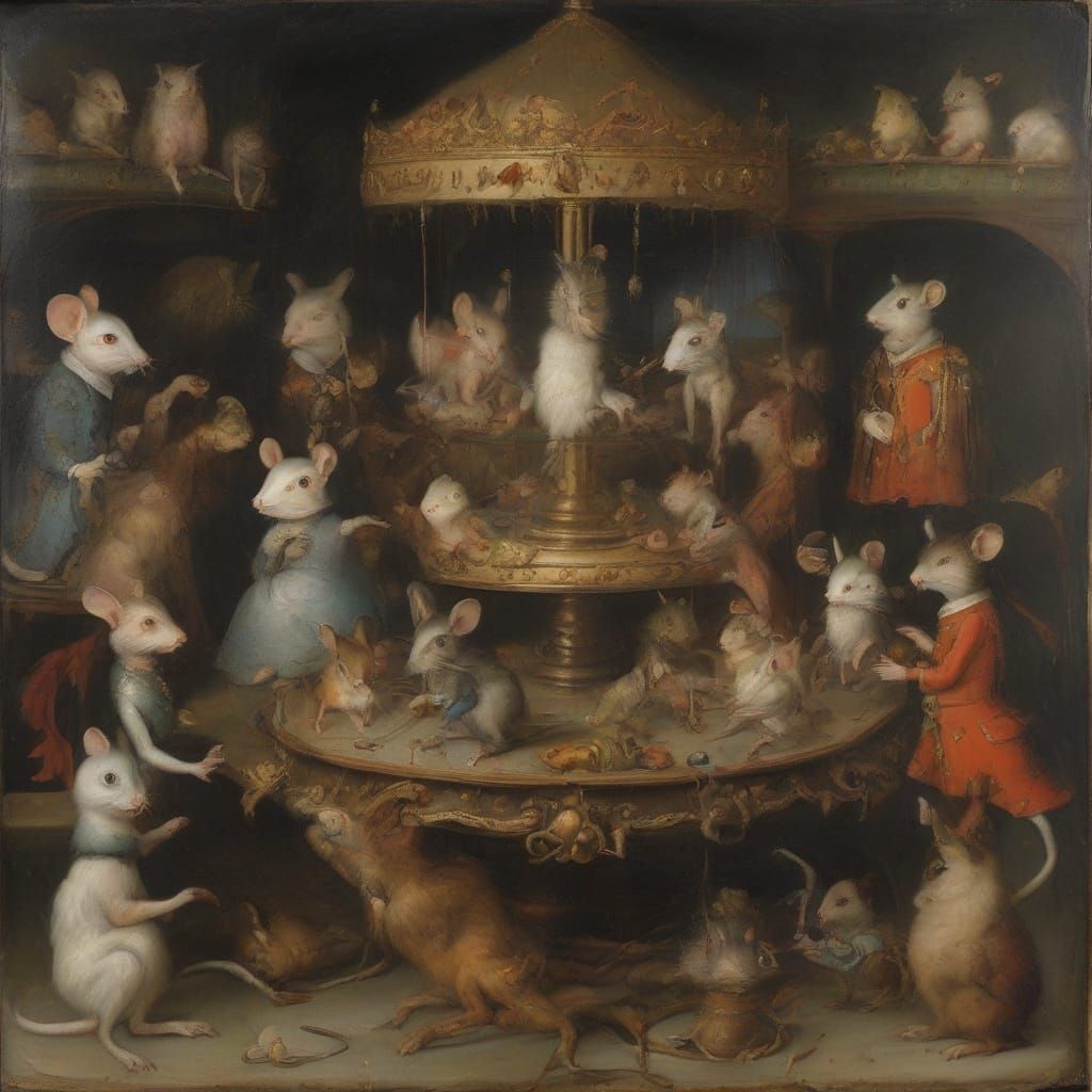 Surreal Mouse Carousel Oil Painting