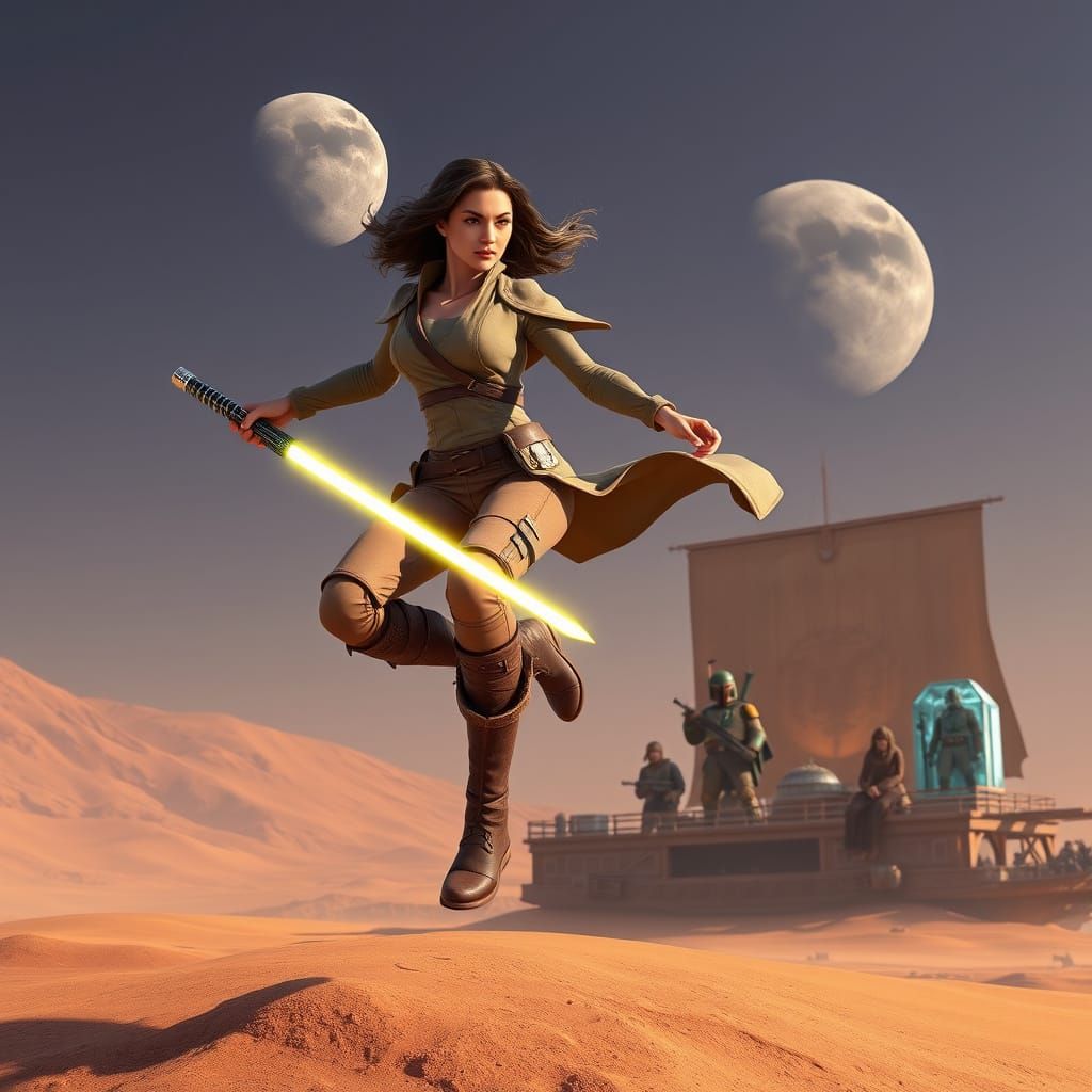 Jedi Leaping on Tatooine: Anime 3D Art