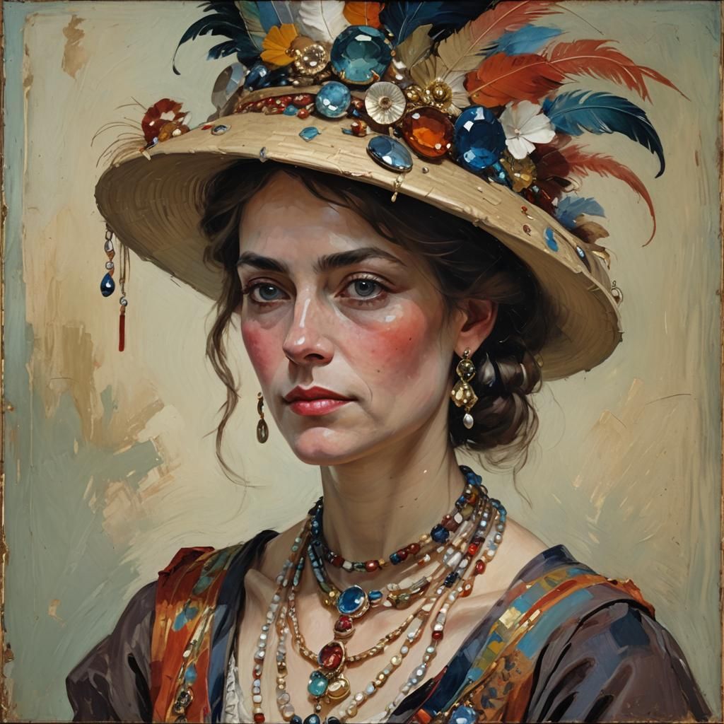 Portrait of Woman with Hat in Impressionistic Style