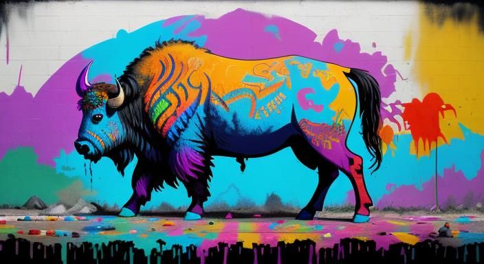 Psychedelic Buffalo Graffiti Art: Low-Angle View