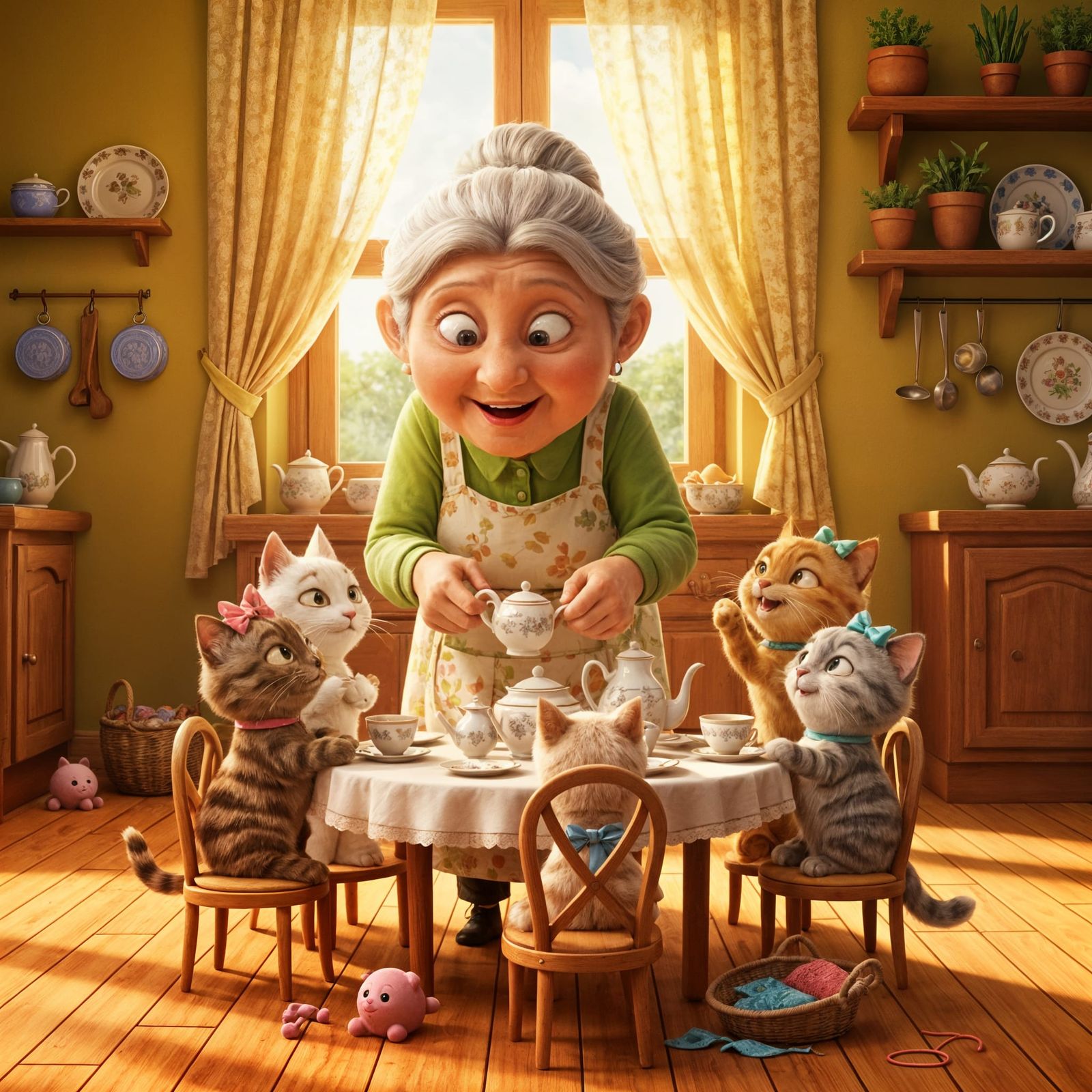Grandmother's Enchanting Tea Party in Disney CGI Style