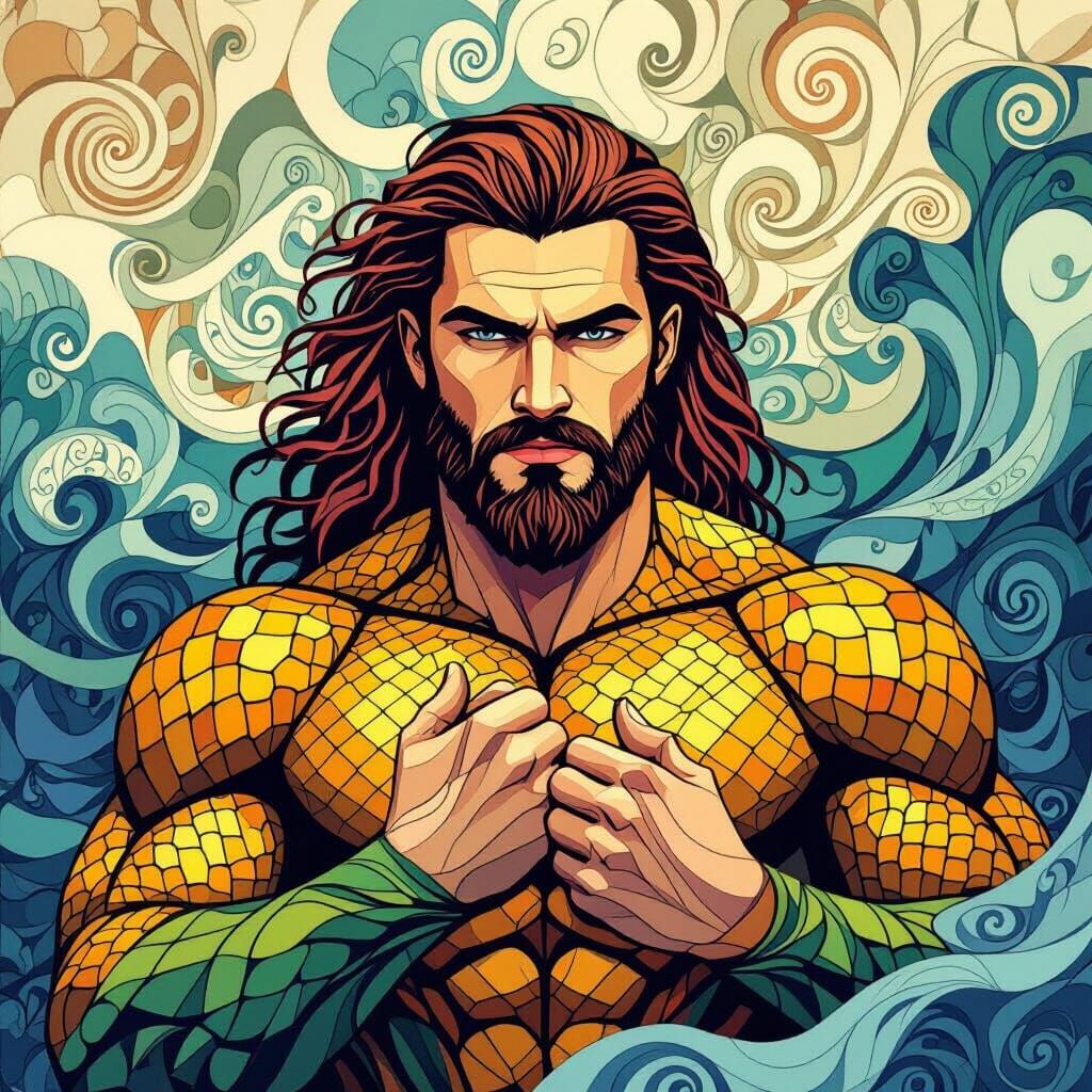 Handsome Aquaman in Abstract Vector Fractal Style