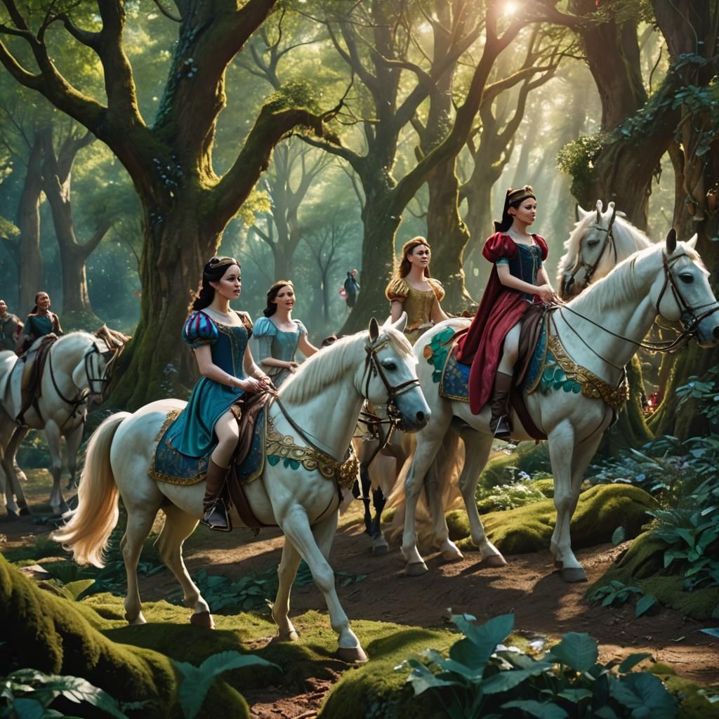 Fairytale Princesses Ride Through Enchanted Forest