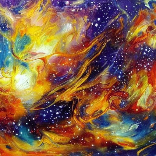 Orange Stars in Purple Galaxies: Impasto Painting