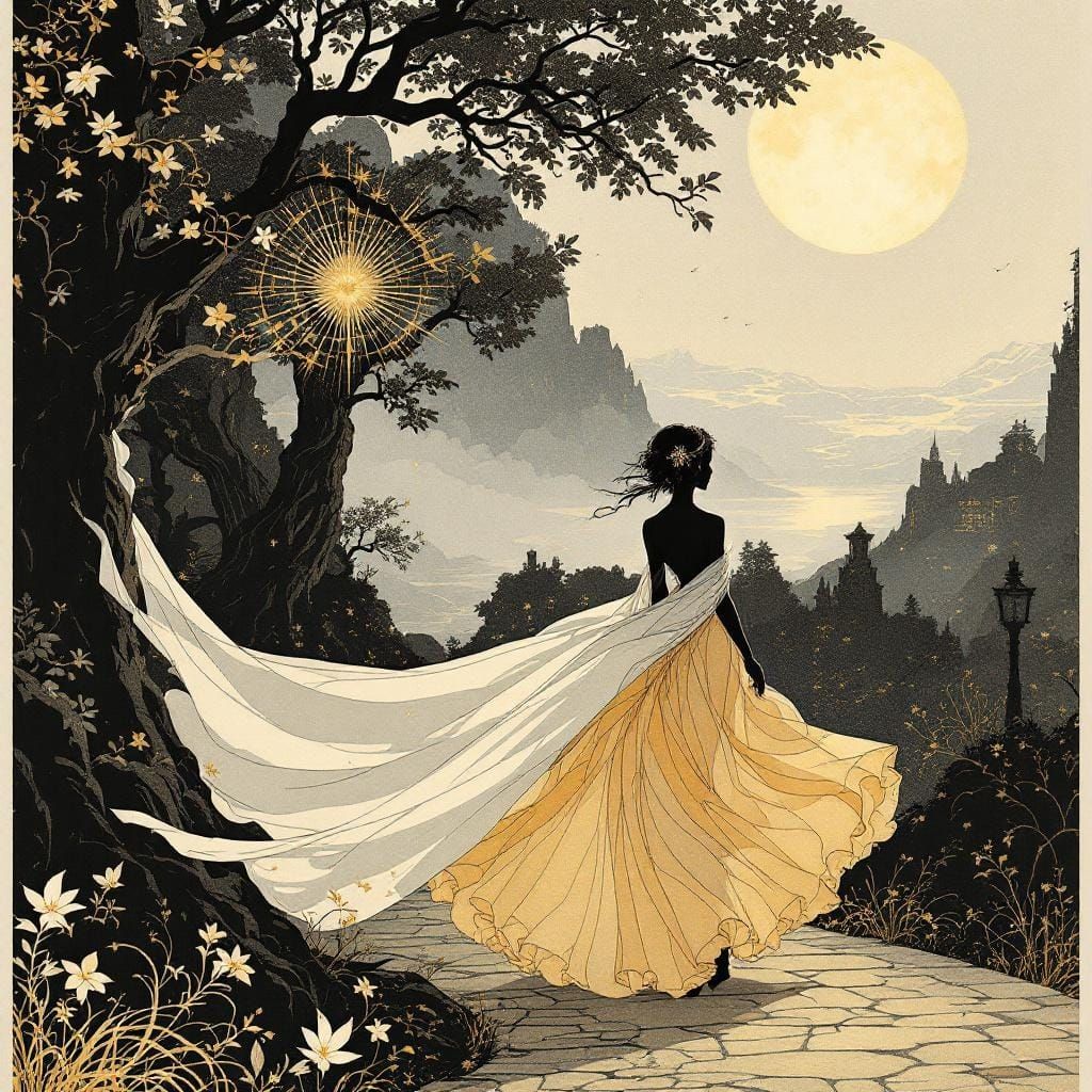 Elegant Woman in Art Nouveau Style Illustration